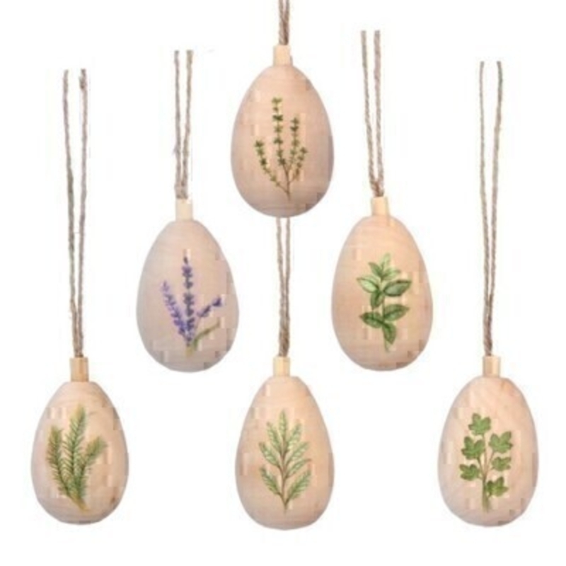 If you are looking for some Easter decorations for your Easter Tree then be sure not to miss these cute glass Easter Eggs decorated with herbs. These hanging decorations are made by designer Gisela Graham. Choice of 6 available (please specify when ordering which one you would like) If six are ordered we will send you one of each design. Comes complete with string to hang on your Easter Tree and makes a lovely Easter Hanging Decoration.